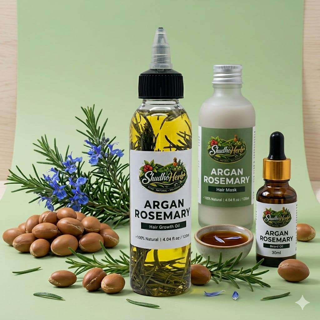 Shudho Herb Argan Rosemary Hair Growth Oil | 100% Natural Hair Oil for Hair Fall Control & Strong Hair Growth
