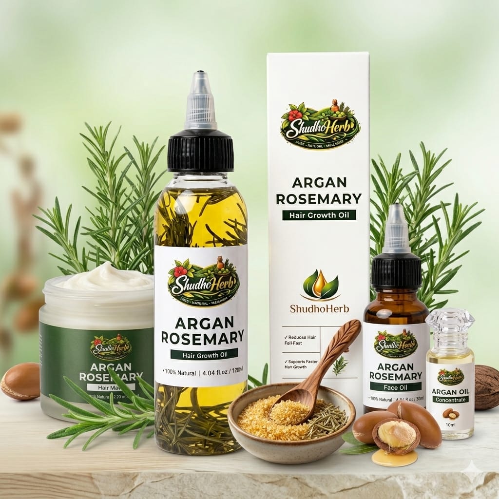 Shudho Herb Argan Rosemary Hair Growth Oil | 100% Natural Hair Oil for Hair Fall Control & Strong Hair Growth