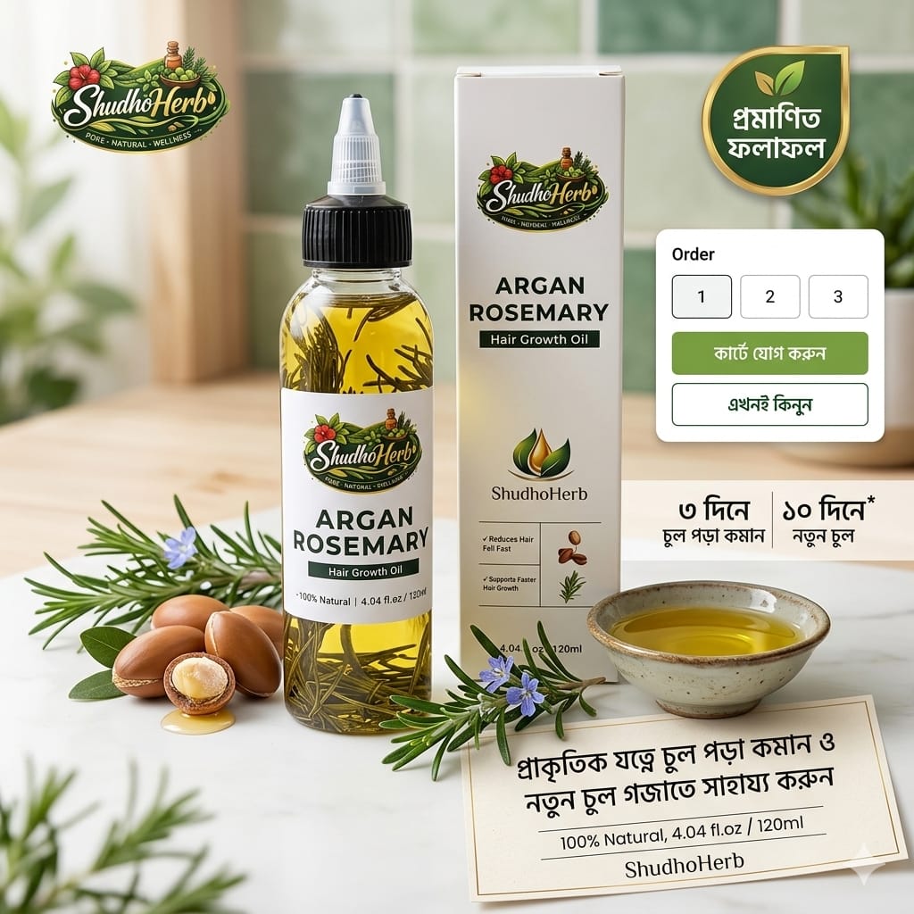Shudho Herb Argan Rosemary Hair Growth Oil | 100% Natural Hair Oil for Hair Fall Control & Strong Hair Growth